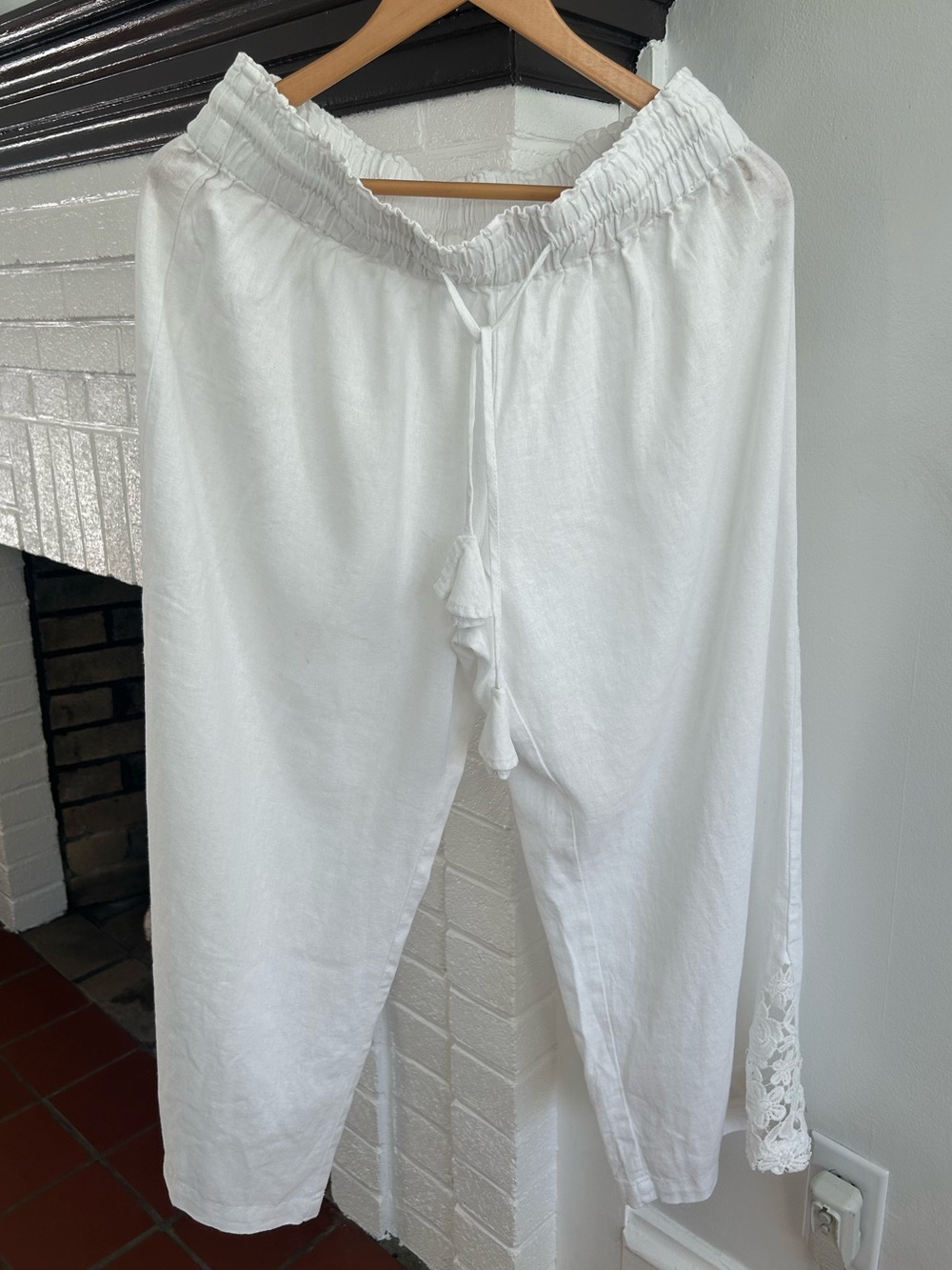 Women's White Boot Flare Linen-Blend Pants